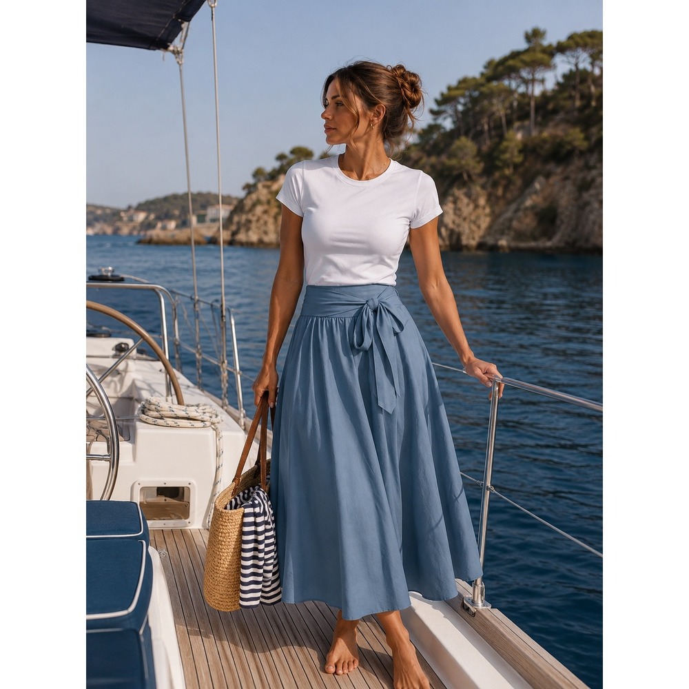 NWT Halara Breezeful High Waisted Tie Waisted Maxi Skirt Blue XS